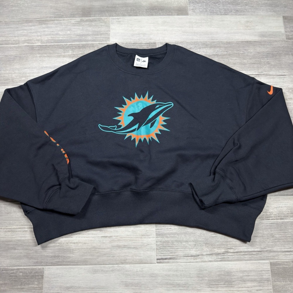 Women's Small Nike Pitch Blue Miami Dolphins 2025 Rivalries Black Sweater New